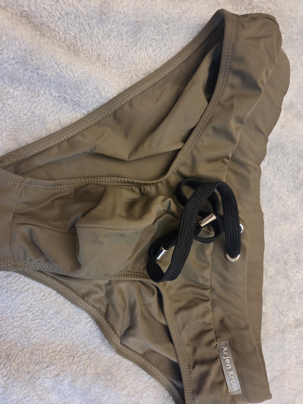 Arjen Kroos Olive Green Bikini Bottom with Black Drawstring
